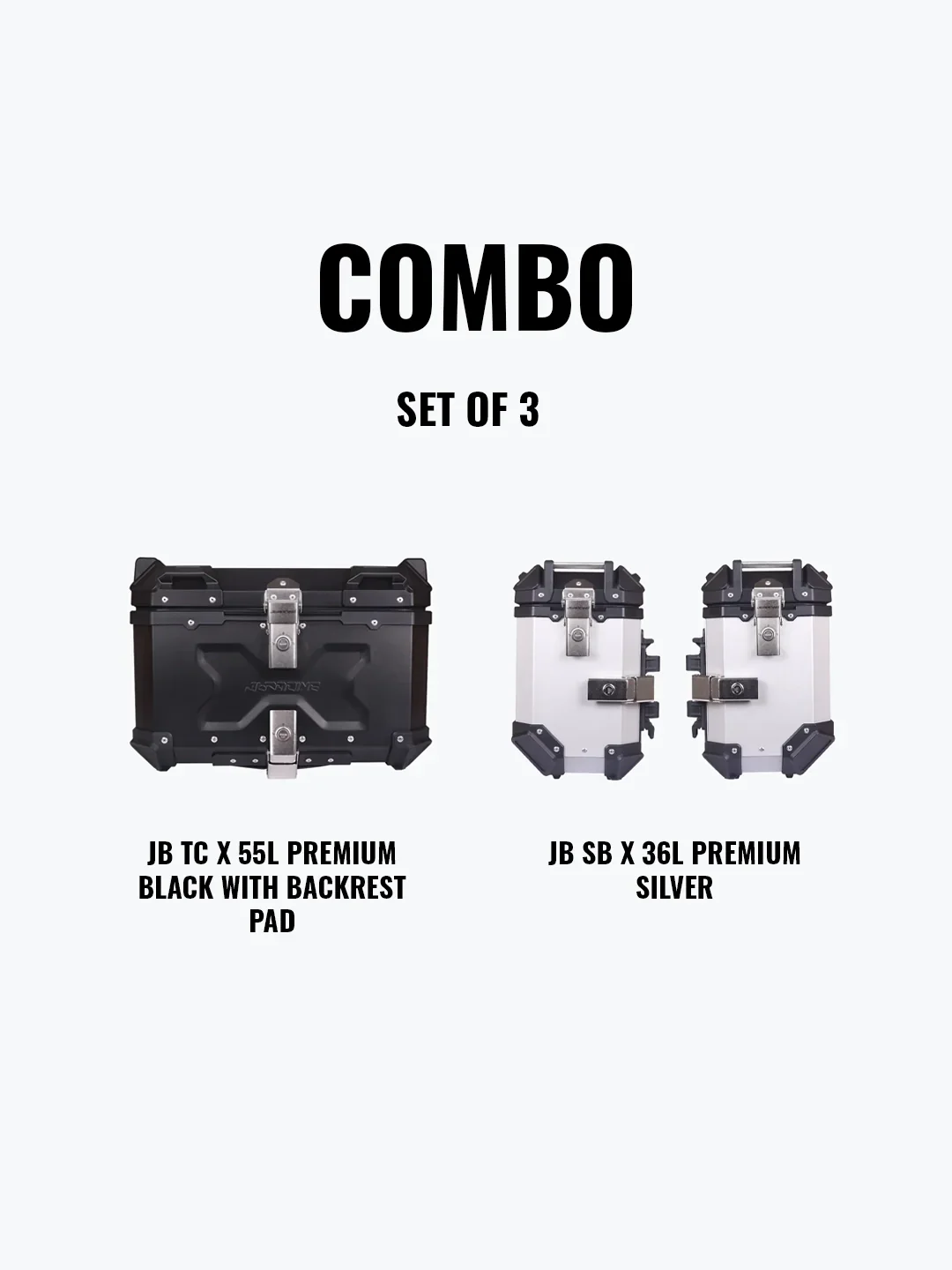 Set Of 3 Combo Of JB TC X 55L Premium Black With Backrest Pad + JB SB X36L Premium Silver - Image 3