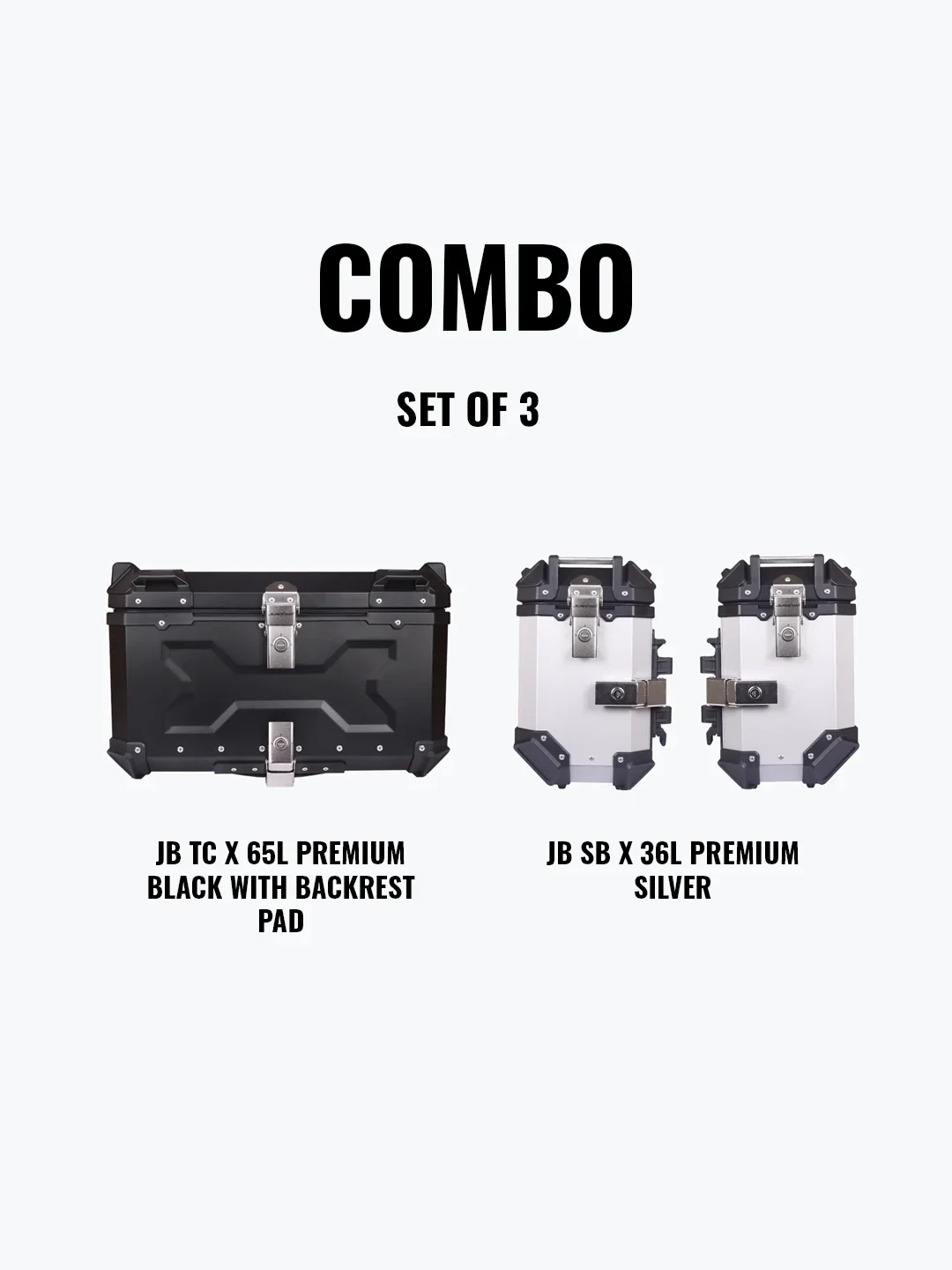 Set Of 3 Combo Of JB TC X 65L Premium Black With Backrest Pad + JB SB X 36L Premium Silver - Image 3